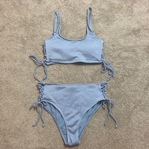 High waisted ribbed tie side bikini